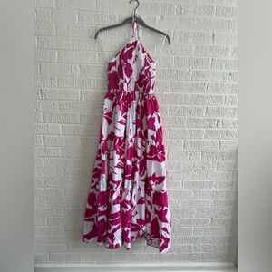 1. State Strapless Halter Maxi Poplin Hot Pink and White Summer Dress